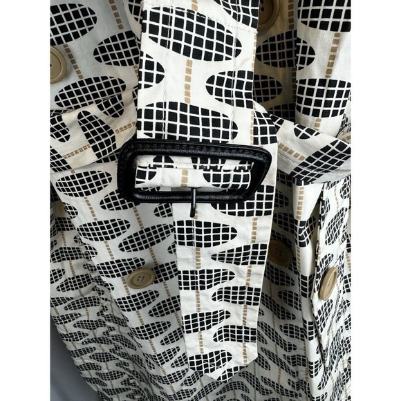 GAP‎ Double Breasted Trench Coat Belted Geo Print Button Up L Chic Vintage 58-02 - Picture 14 of 15